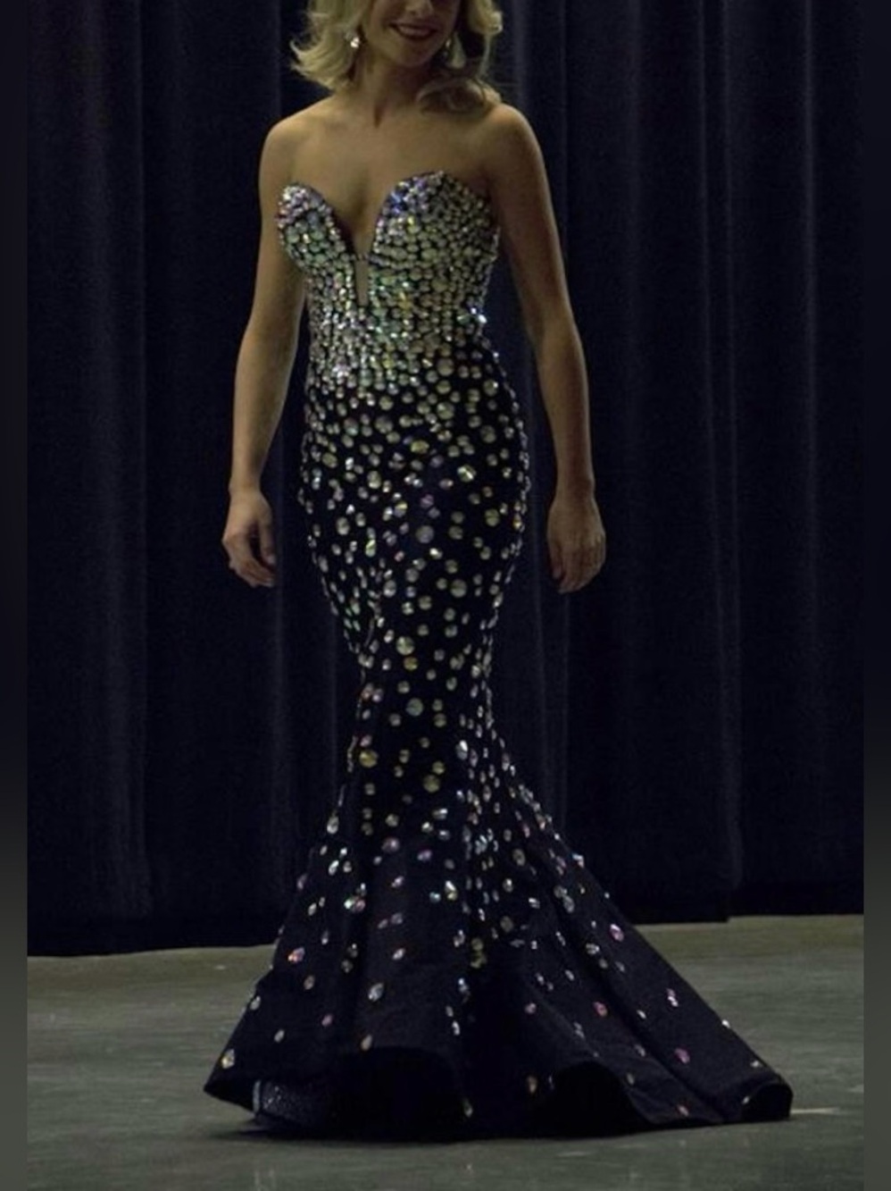 Jovani Black Strapless Mermaid Gown with Gold Embellishments